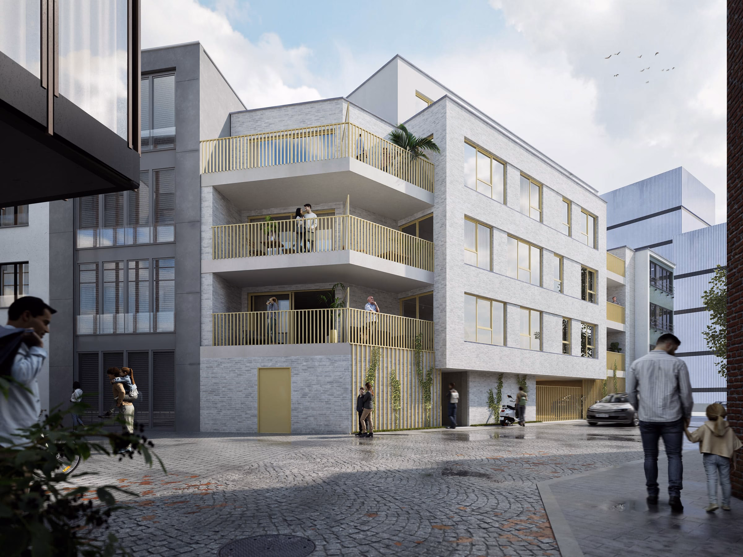Zicht op de De Coninckstraat bij ’t Stoofhof II in Aalst